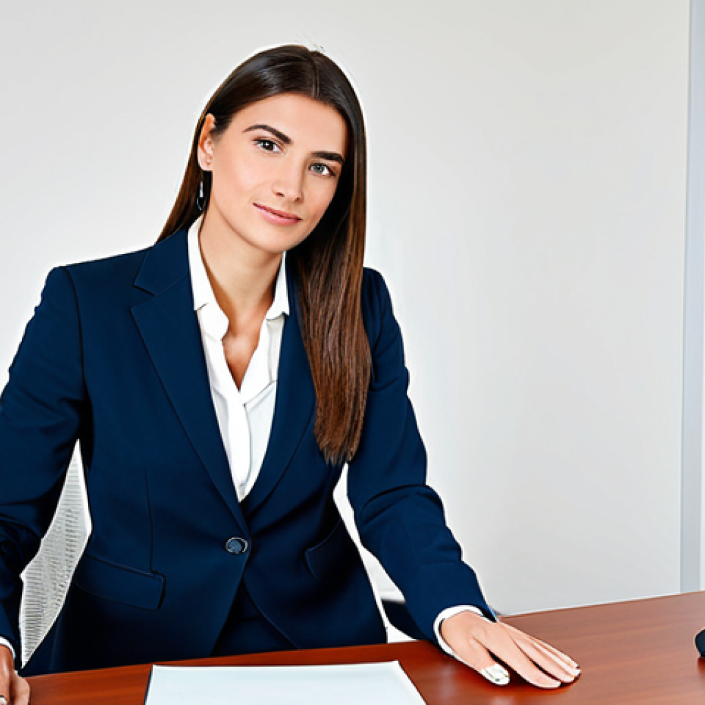 디지털 노마드의 원격 팀 조건 - Modern Businesswoman**
"A professional businesswoman in a modest business suit, sitting at a desk i...