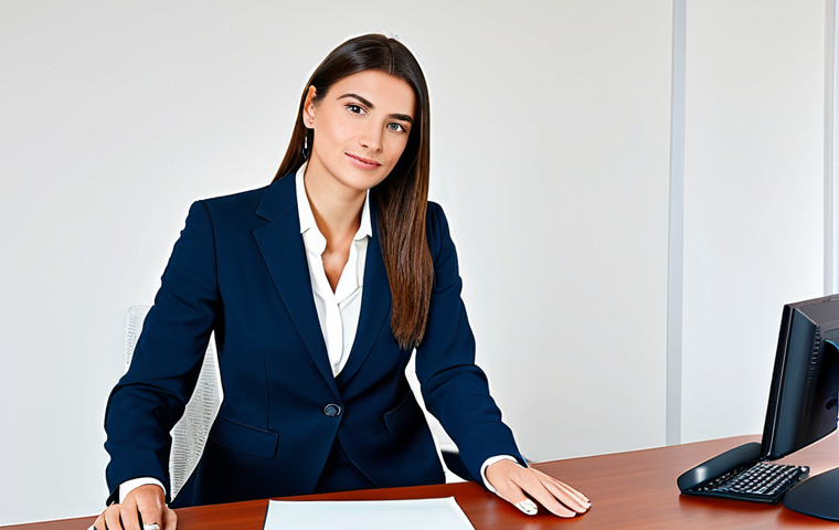 디지털 노마드의 원격 팀 조건 - Modern Businesswoman**

"A professional businesswoman in a modest business suit, sitting at a desk i...