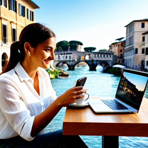 Home 4 디지털 노마드의 시간대 관리 팁 - **Piazza Navona Productivity:**
A female digital nomad in her early 30s, with a stylish yet comf...
