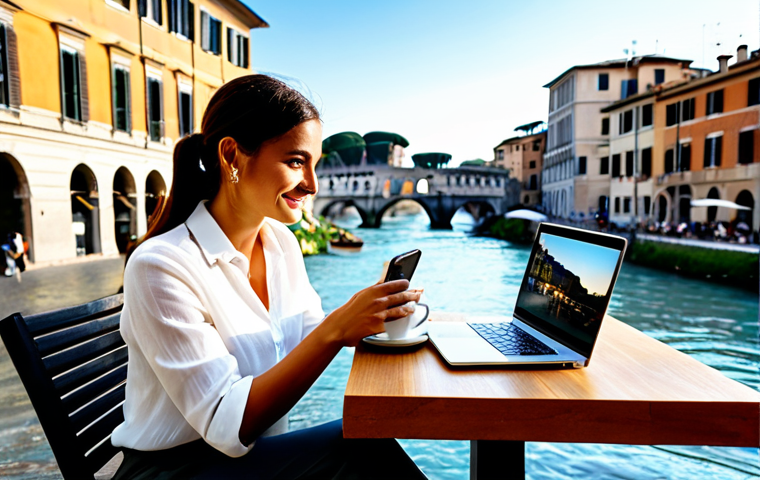 디지털 노마드의 시간대 관리 팁 - **Piazza Navona Productivity:**
A female digital nomad in her early 30s, with a stylish yet comf...
